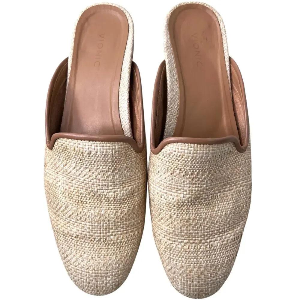 VIONIC Willa Flat Mule in Natural Raffia Tan Woven Loafers Comfort Women's 9.5 - Picture 6 of 11